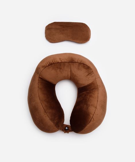 apoio de pescoço com máscara de dormir marrom