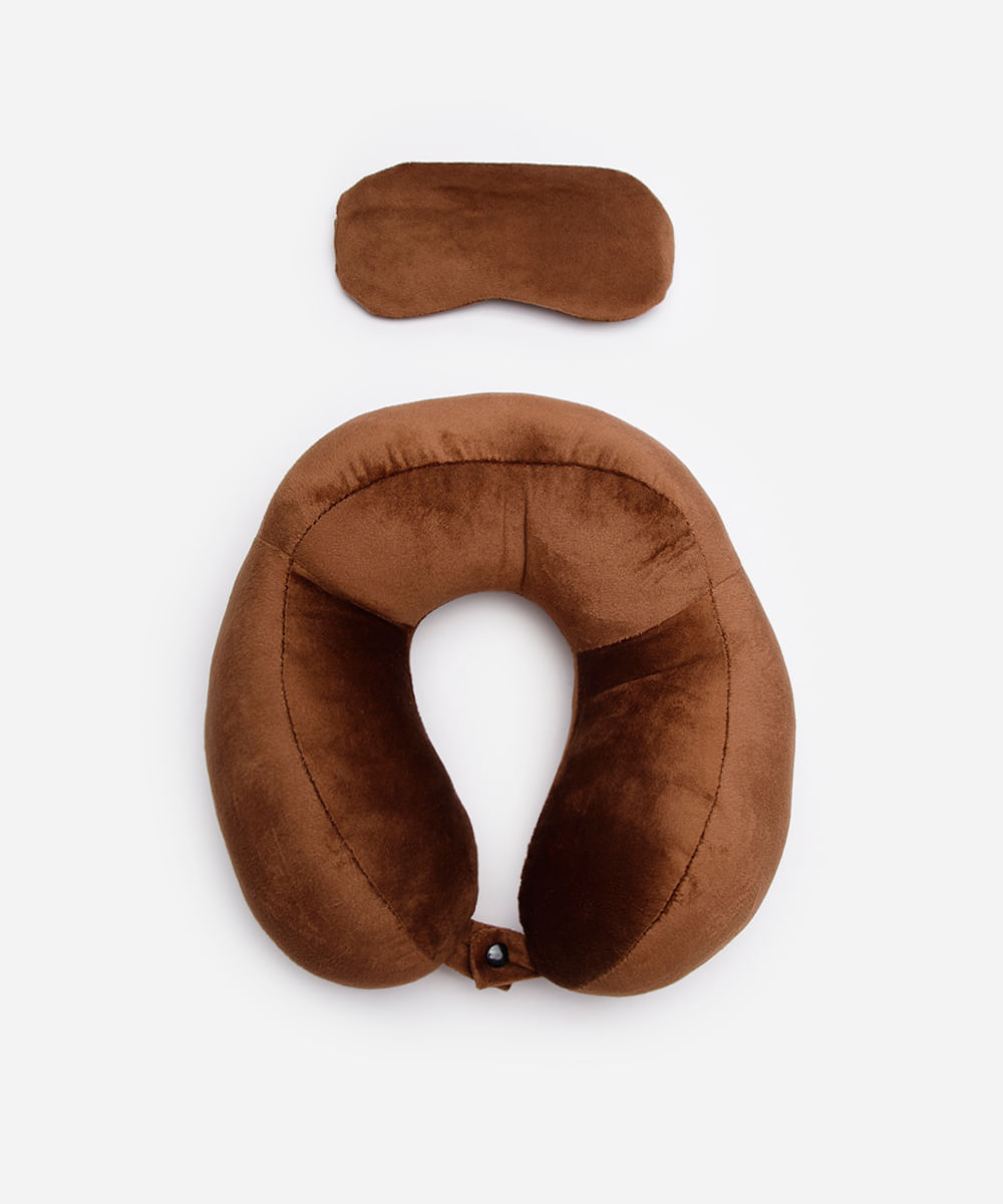 apoio de pescoço com máscara de dormir marrom