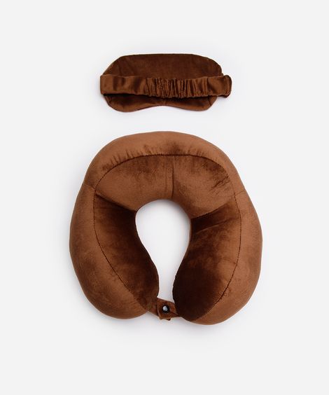 apoio de pescoço com máscara de dormir marrom
