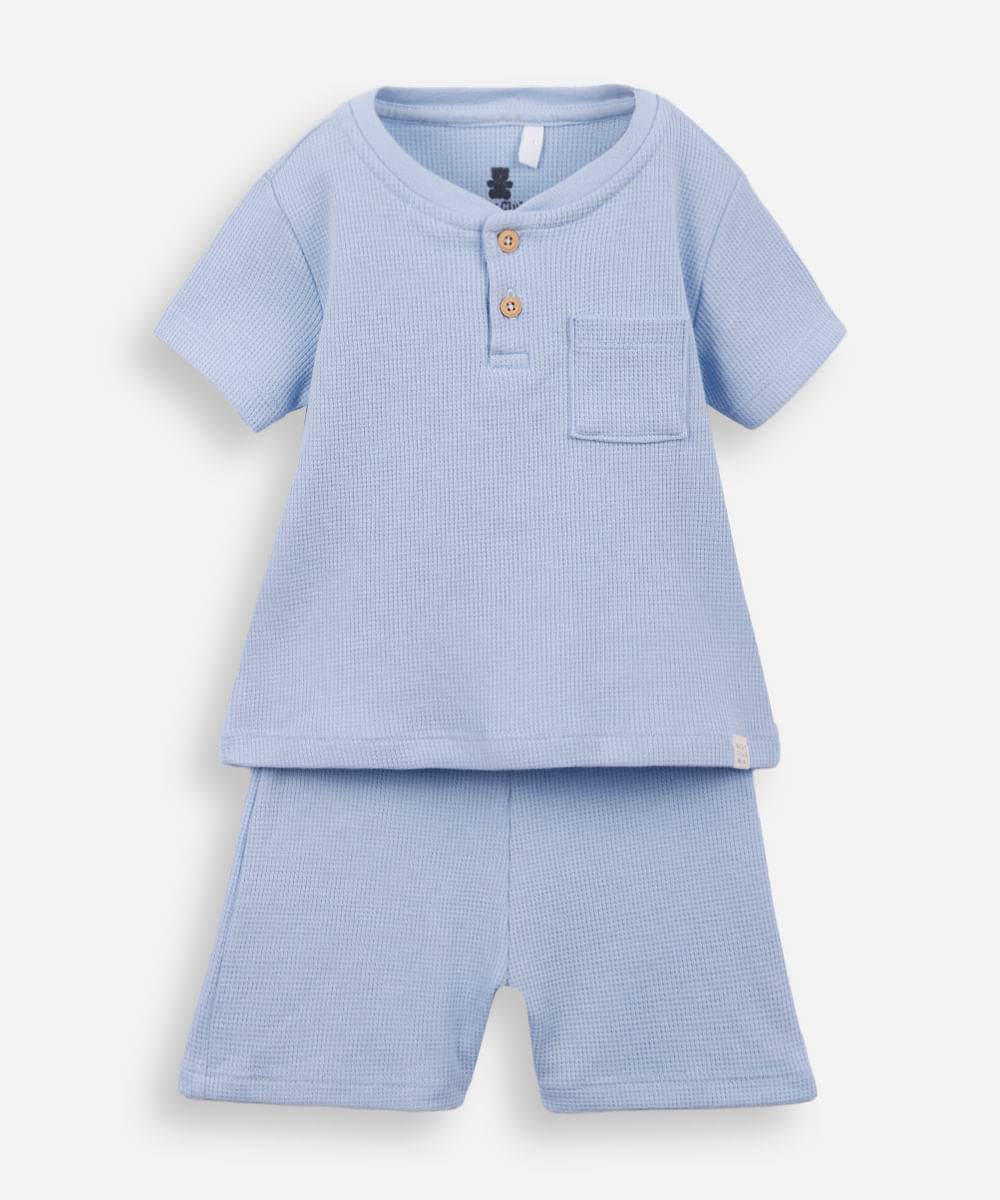 conjunto curto infantil de algodão texturizado azul