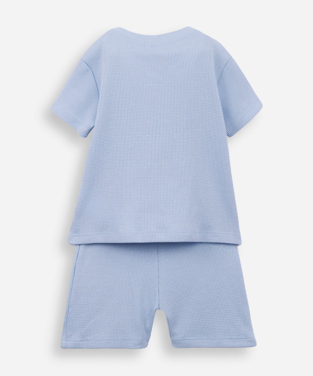 conjunto curto infantil de algodão texturizado azul