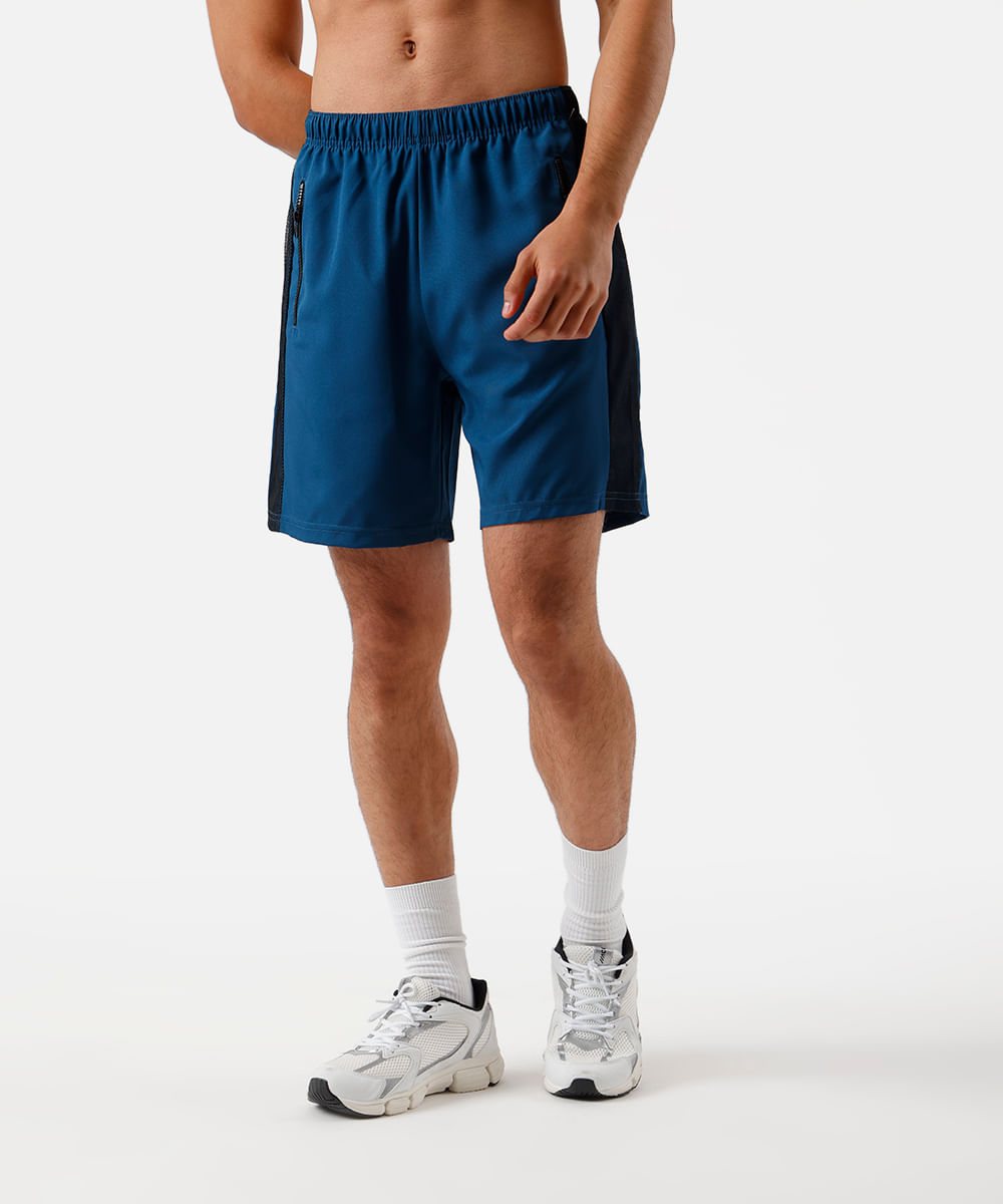 bermuda masculina com recorte lateral azul
