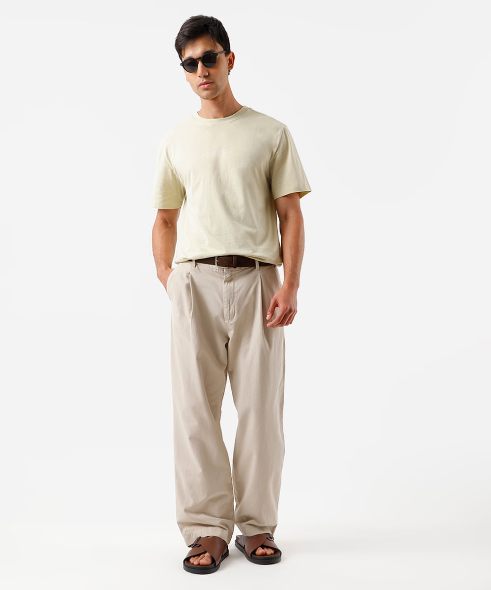 camiseta masculina de algodão estampada bege