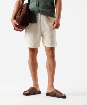 bermuda reta masculina cós elástico texturizada bege