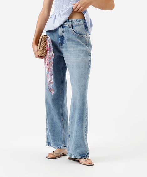 calça oversized feminina jeans cintura baixa azul