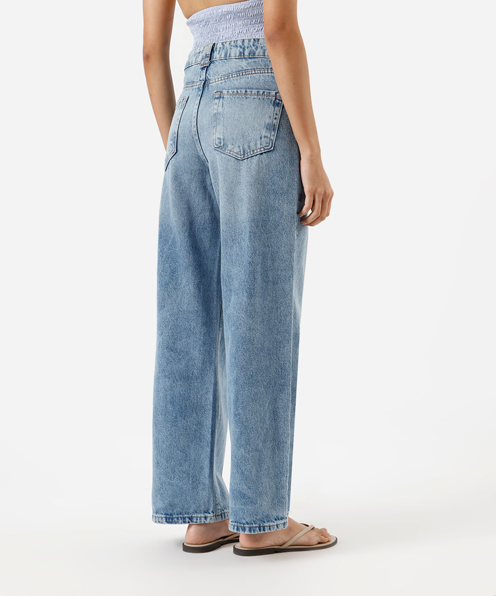 calça oversized feminina jeans cintura baixa azul