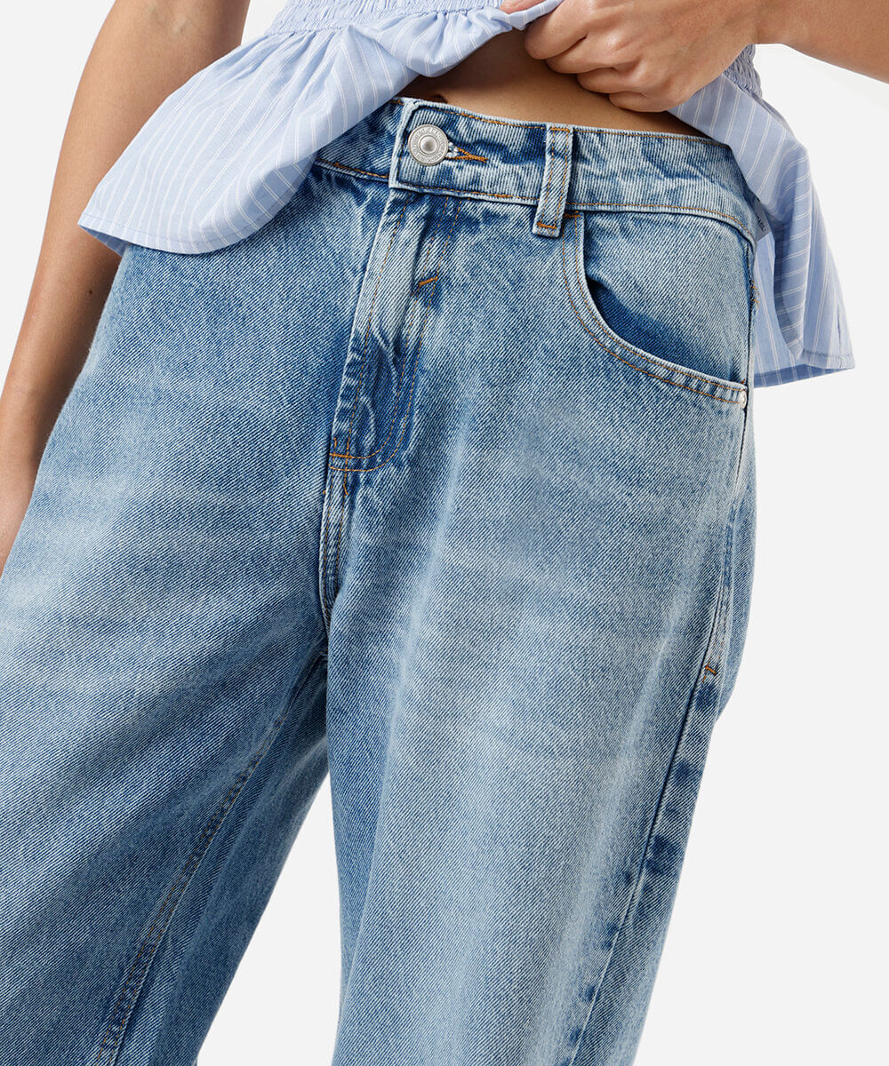 calça oversized feminina jeans cintura baixa azul