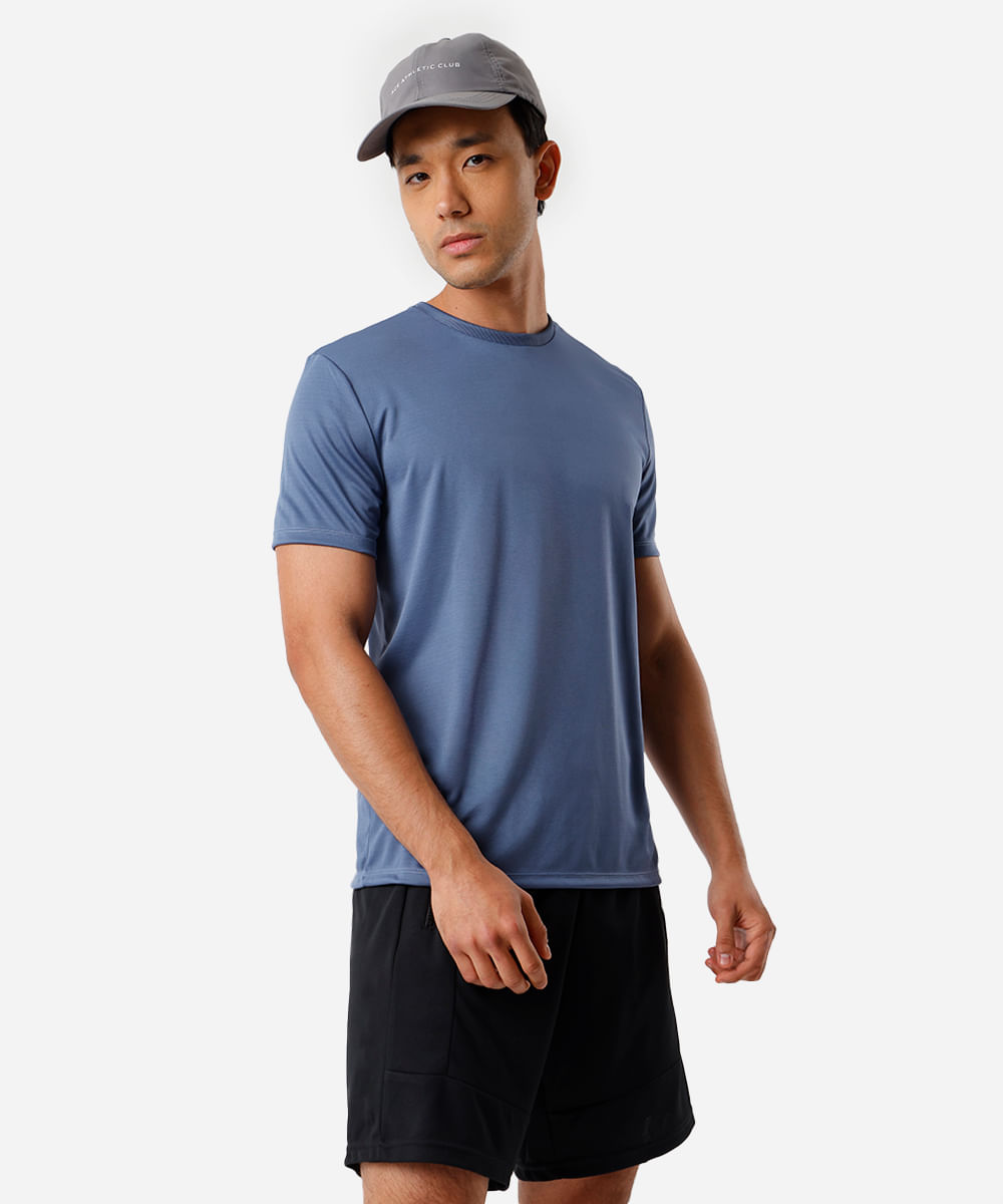 camiseta esportiva básica masculina manga curta azul
