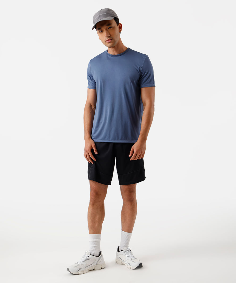 camiseta esportiva básica masculina manga curta azul