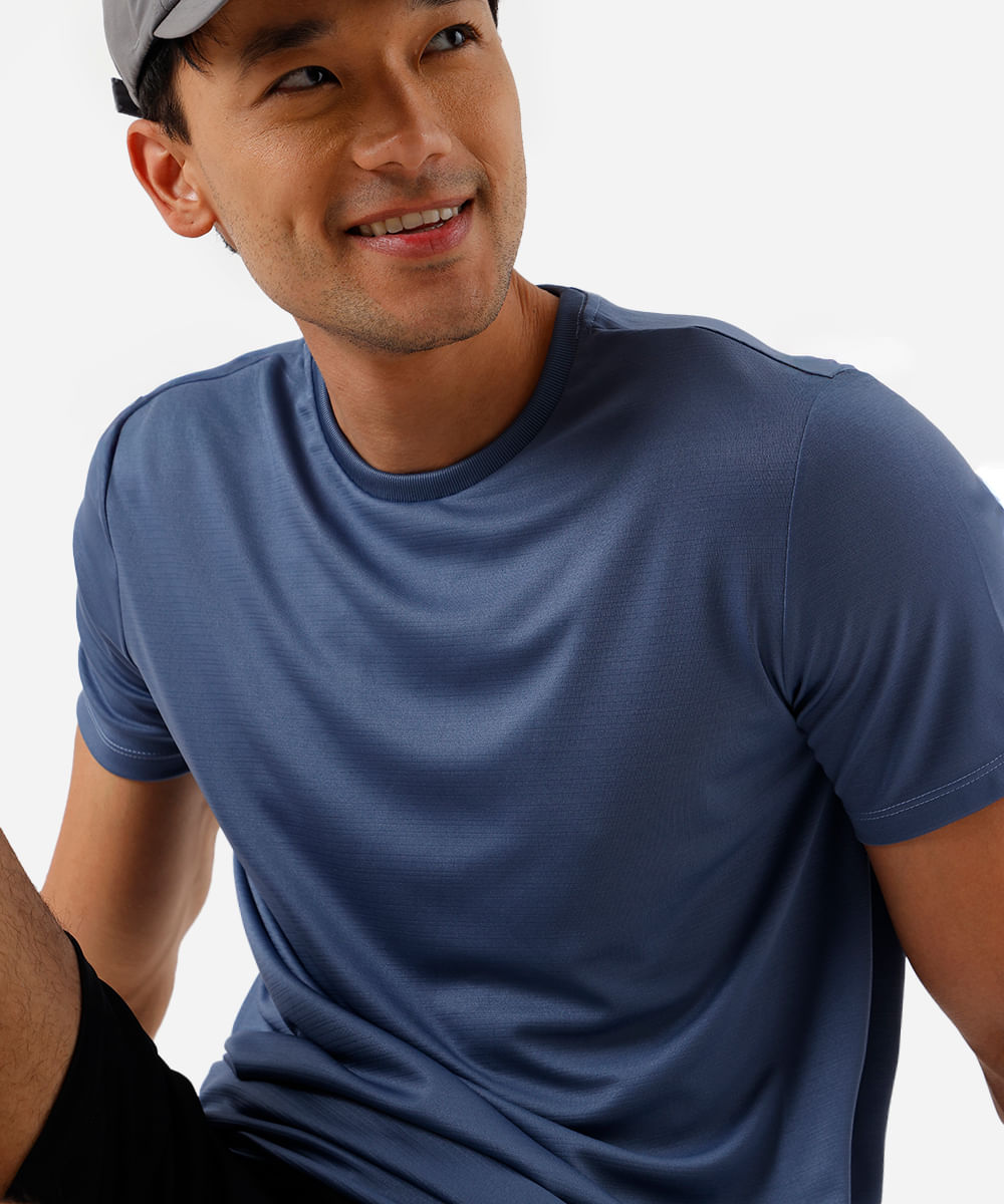 camiseta esportiva básica masculina manga curta azul