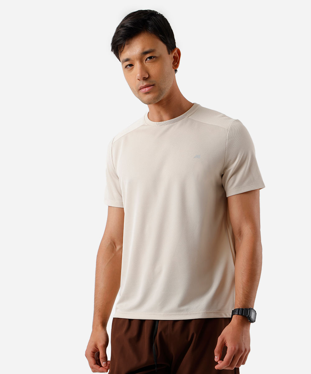 camiseta masculina esportiva ace com recorte bege