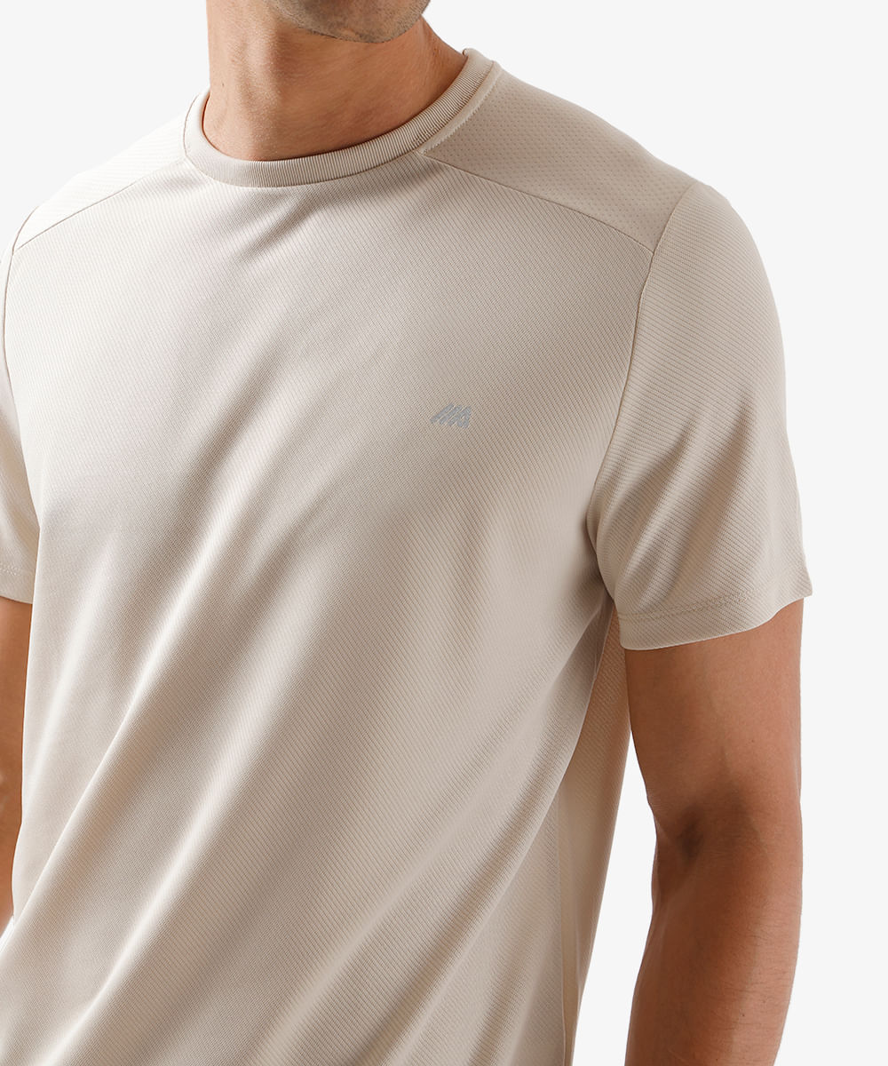 camiseta masculina esportiva ace com recorte bege