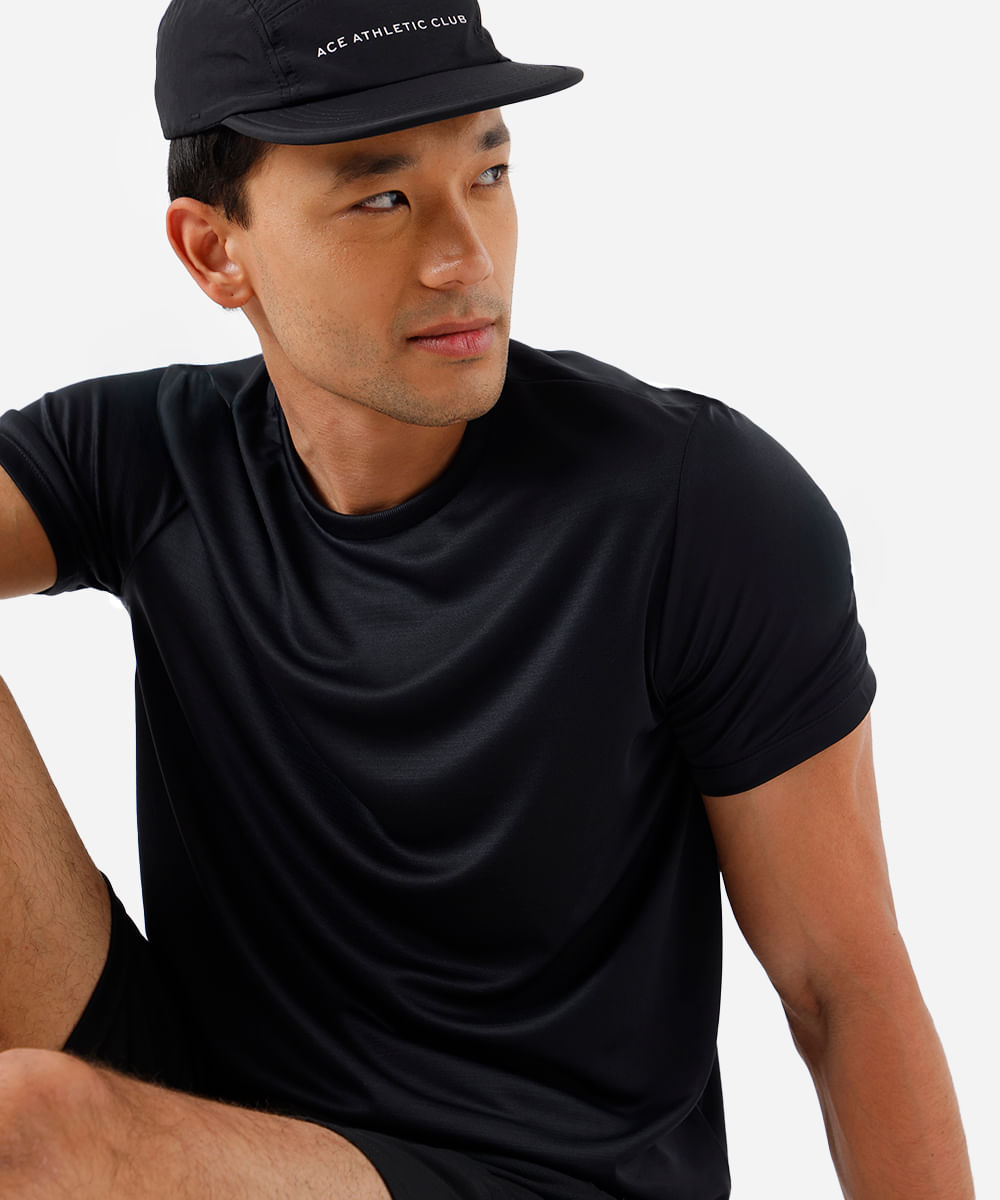 camiseta esportiva básica masculina manga curta preta
