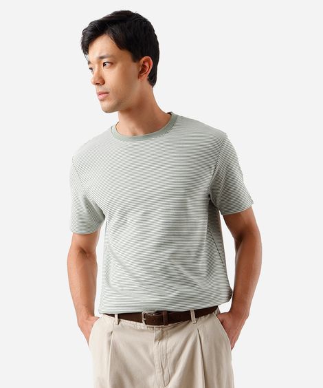 camiseta masculina com algodão manga curta listrada verde