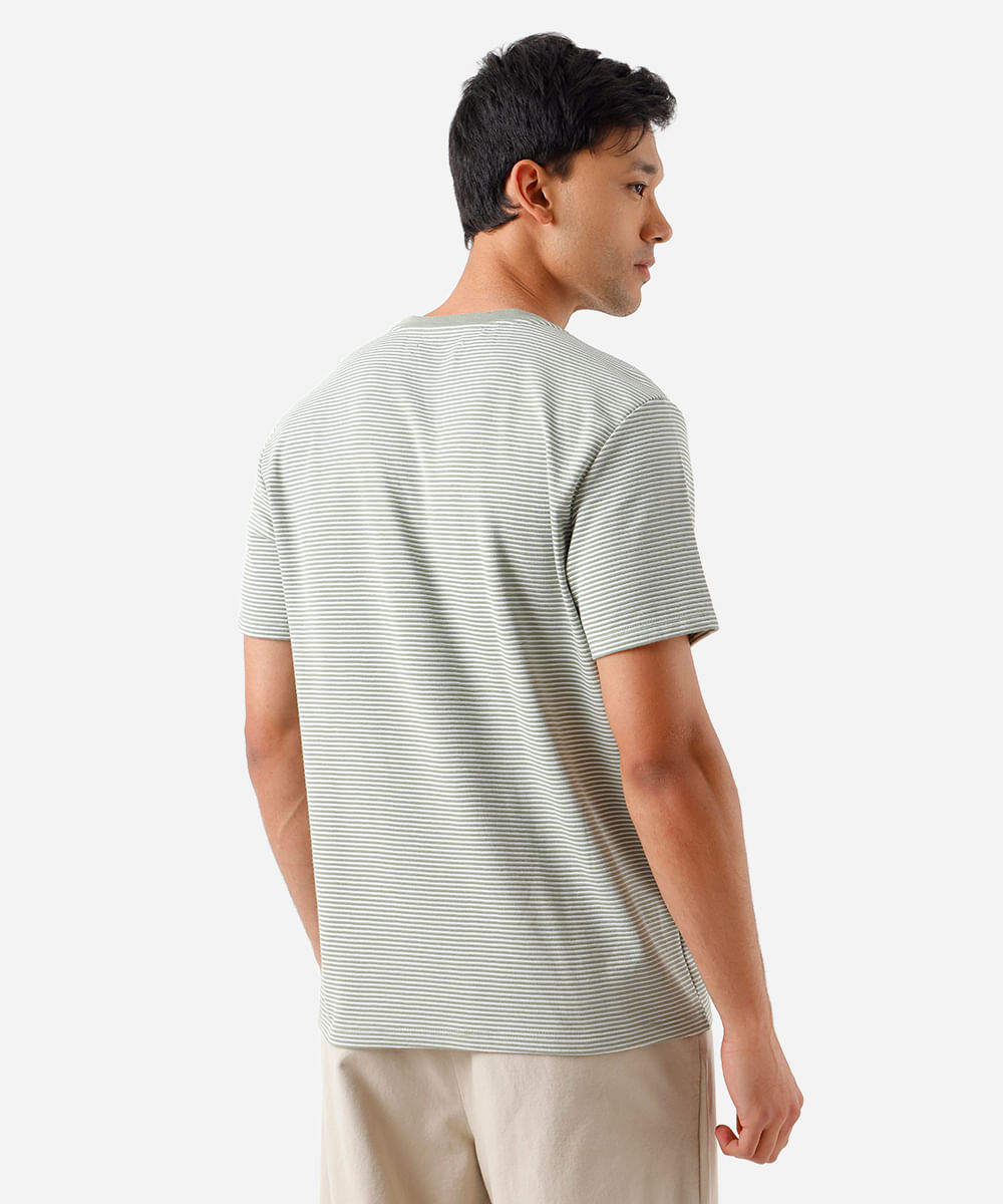 camiseta masculina com algodão manga curta listrada verde