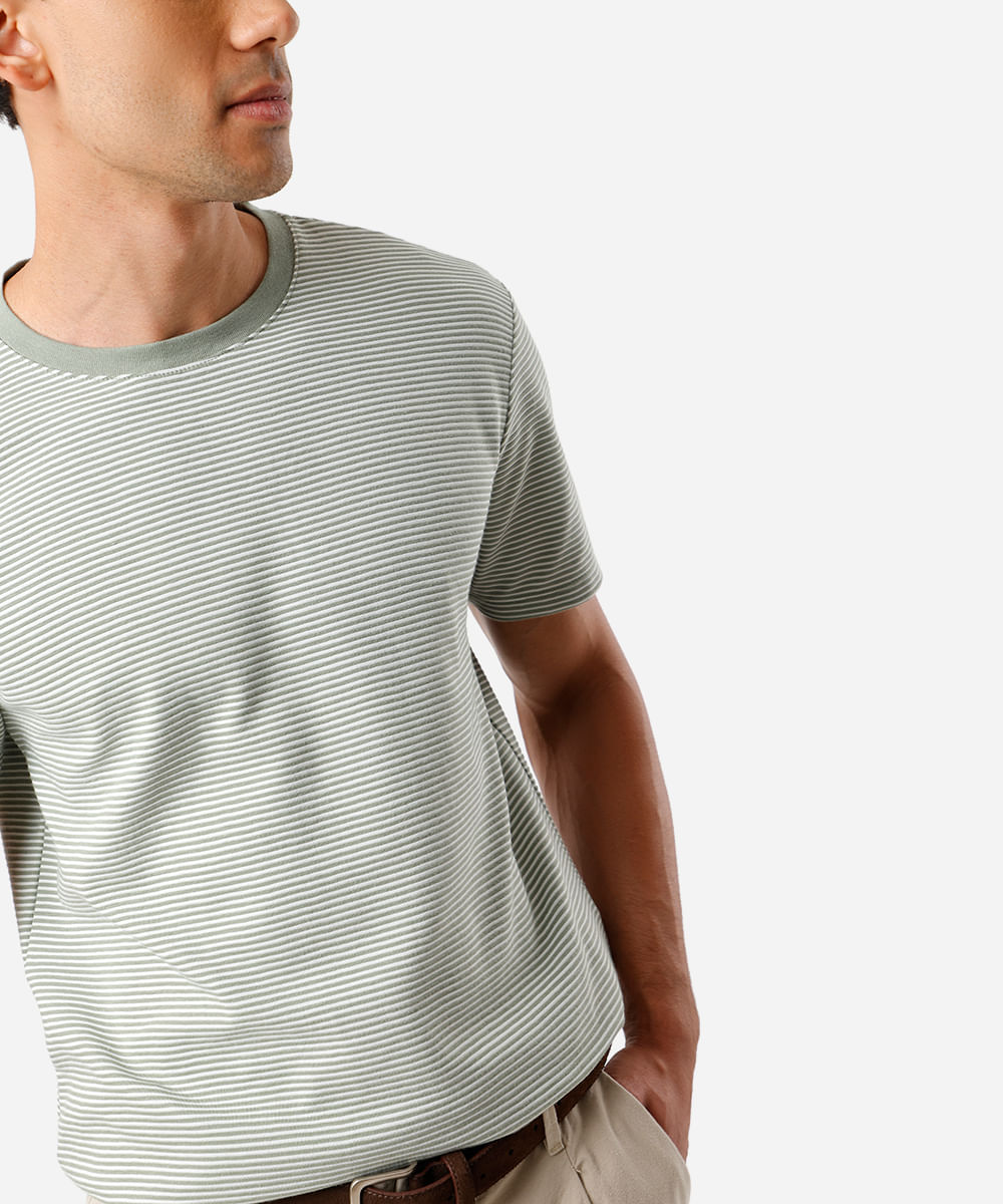 camiseta masculina com algodão manga curta listrada verde