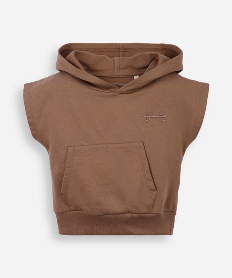 blusa infantil de algodão com capuz e bolso marrom