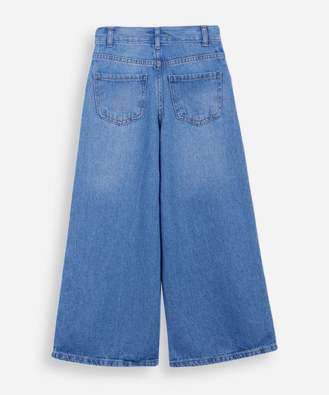 calça wide leg infantil jeans com brilho azul