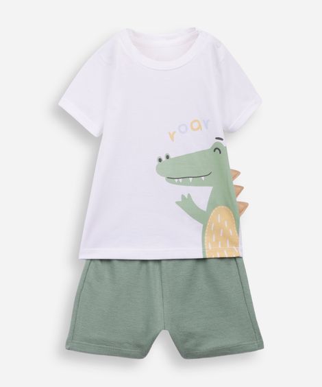conjunto curto infantil de algodão jacaré verde