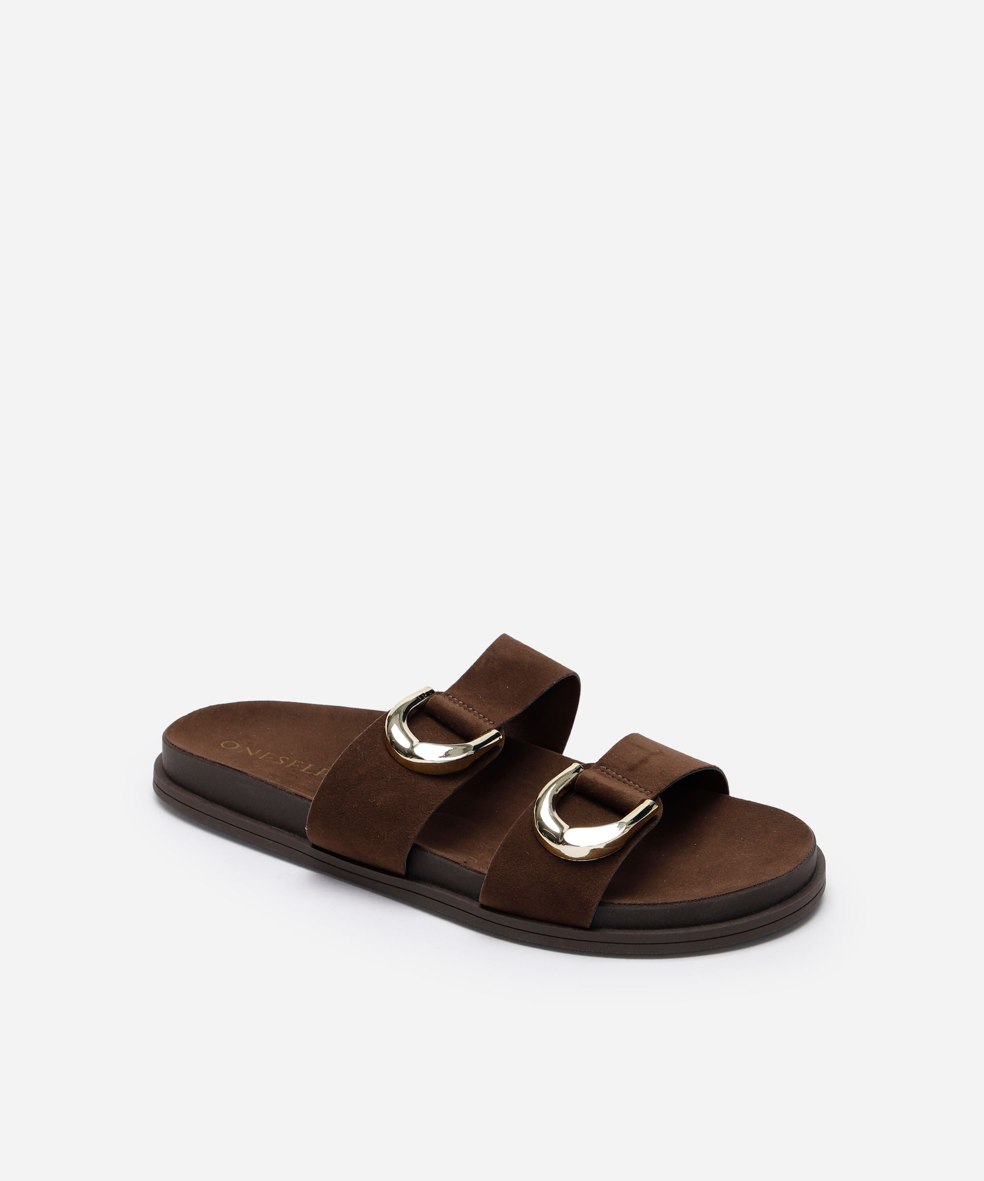 rasteirinha flatform com fivelas texturizada oneself marrom
