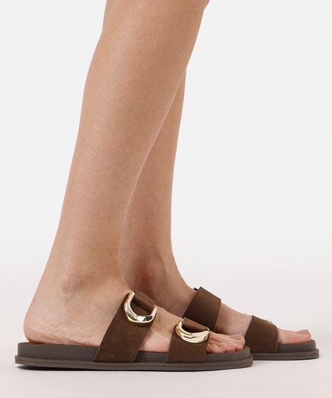 rasteirinha flatform com fivelas texturizada oneself marrom