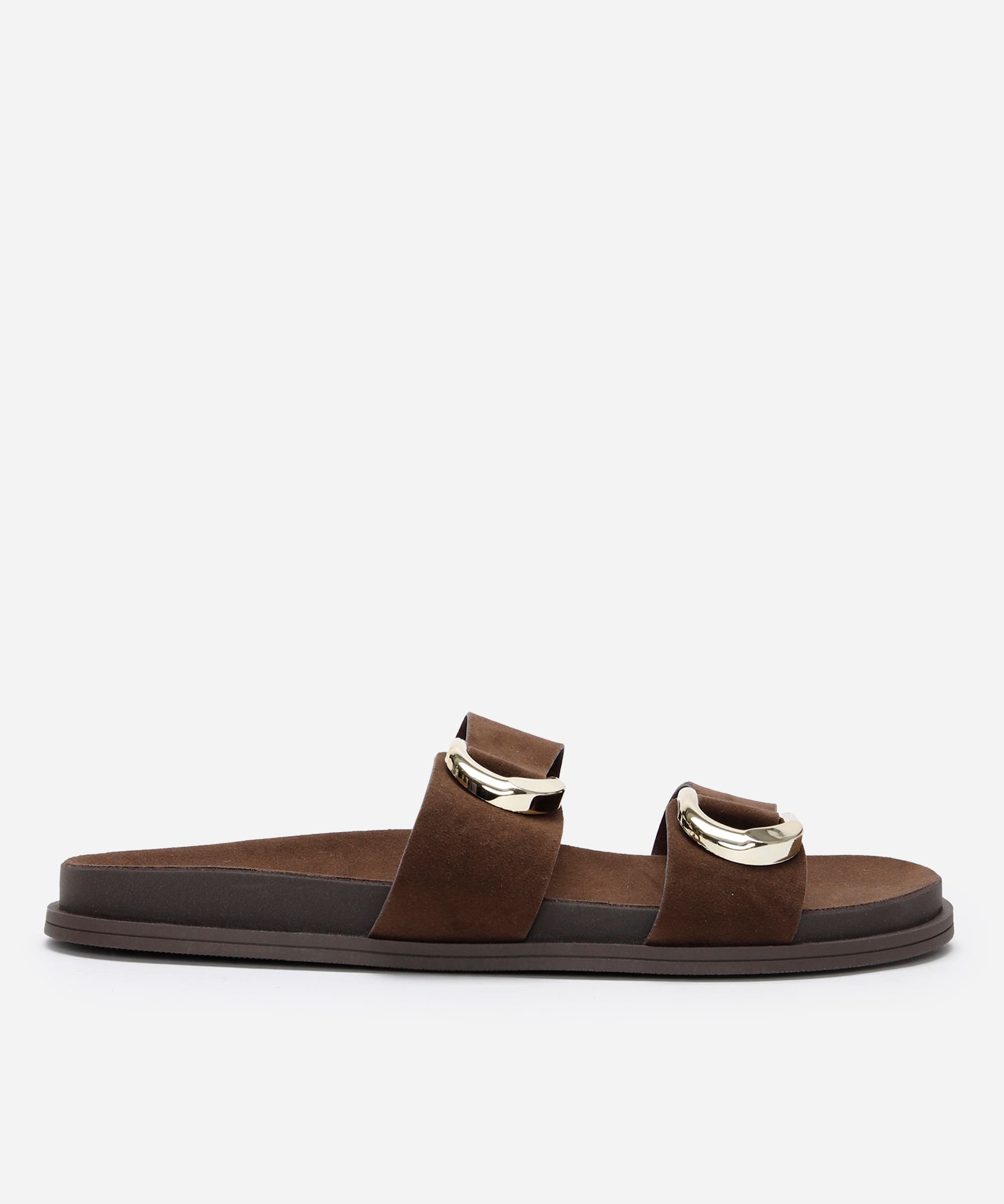 rasteirinha flatform com fivelas texturizada oneself marrom