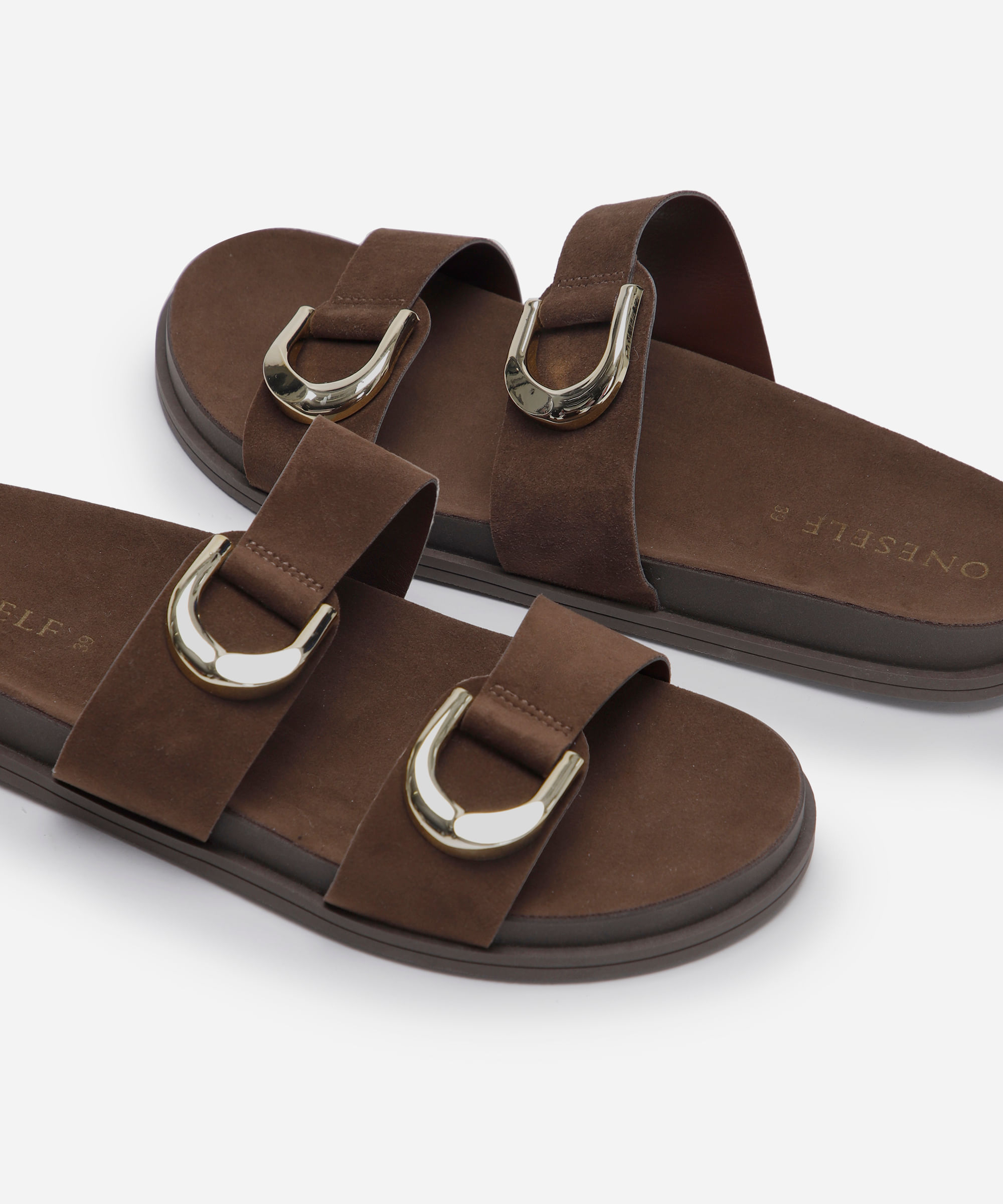 rasteirinha flatform com fivelas texturizada oneself marrom