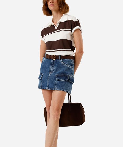 saia curta feminina jeans multibolsos azul