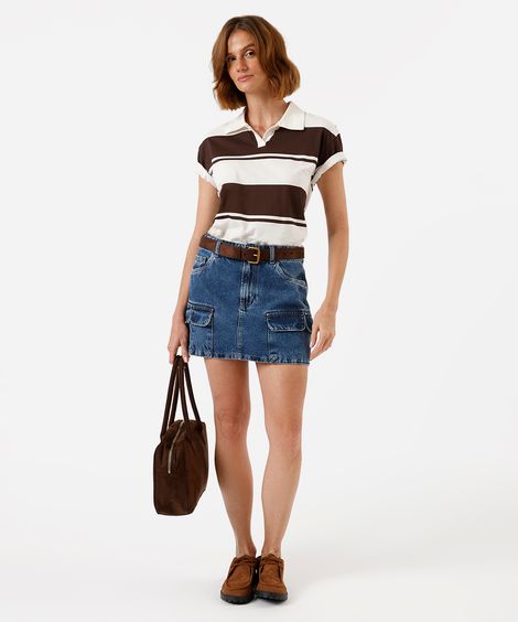 saia curta feminina jeans multibolsos azul