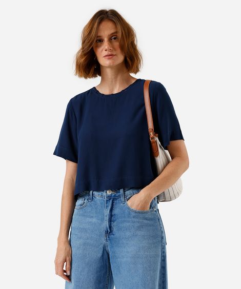 blusa feminina de viscose  manga curta azul