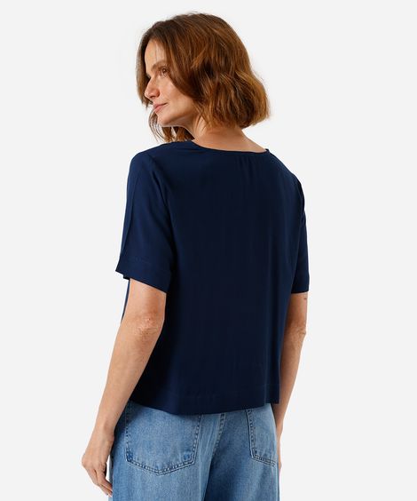 blusa feminina de viscose  manga curta azul