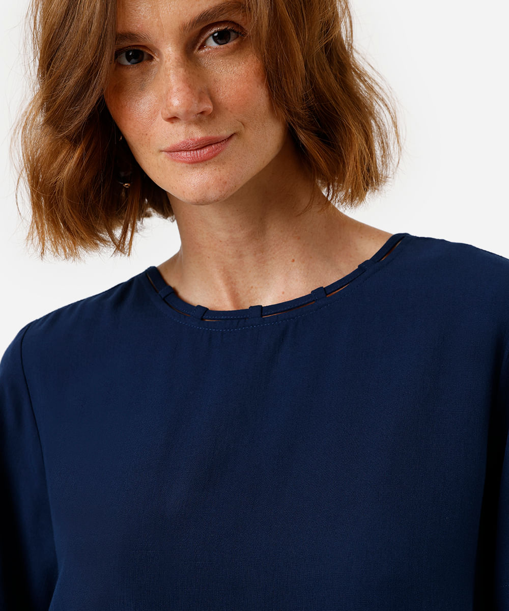 blusa feminina de viscose  manga curta azul