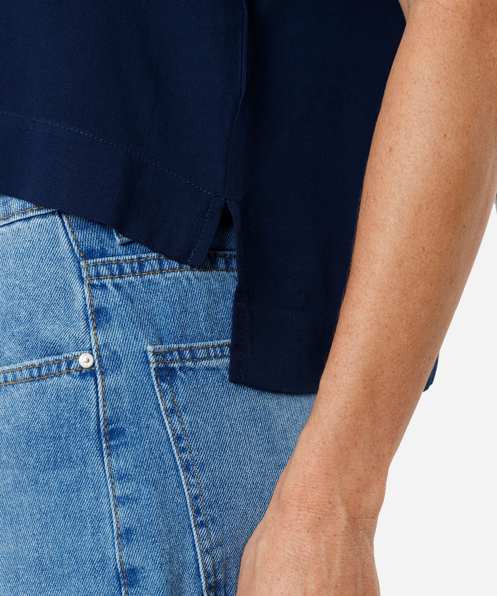 blusa feminina de viscose  manga curta azul