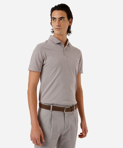 polo slim masculina manga curta cinza