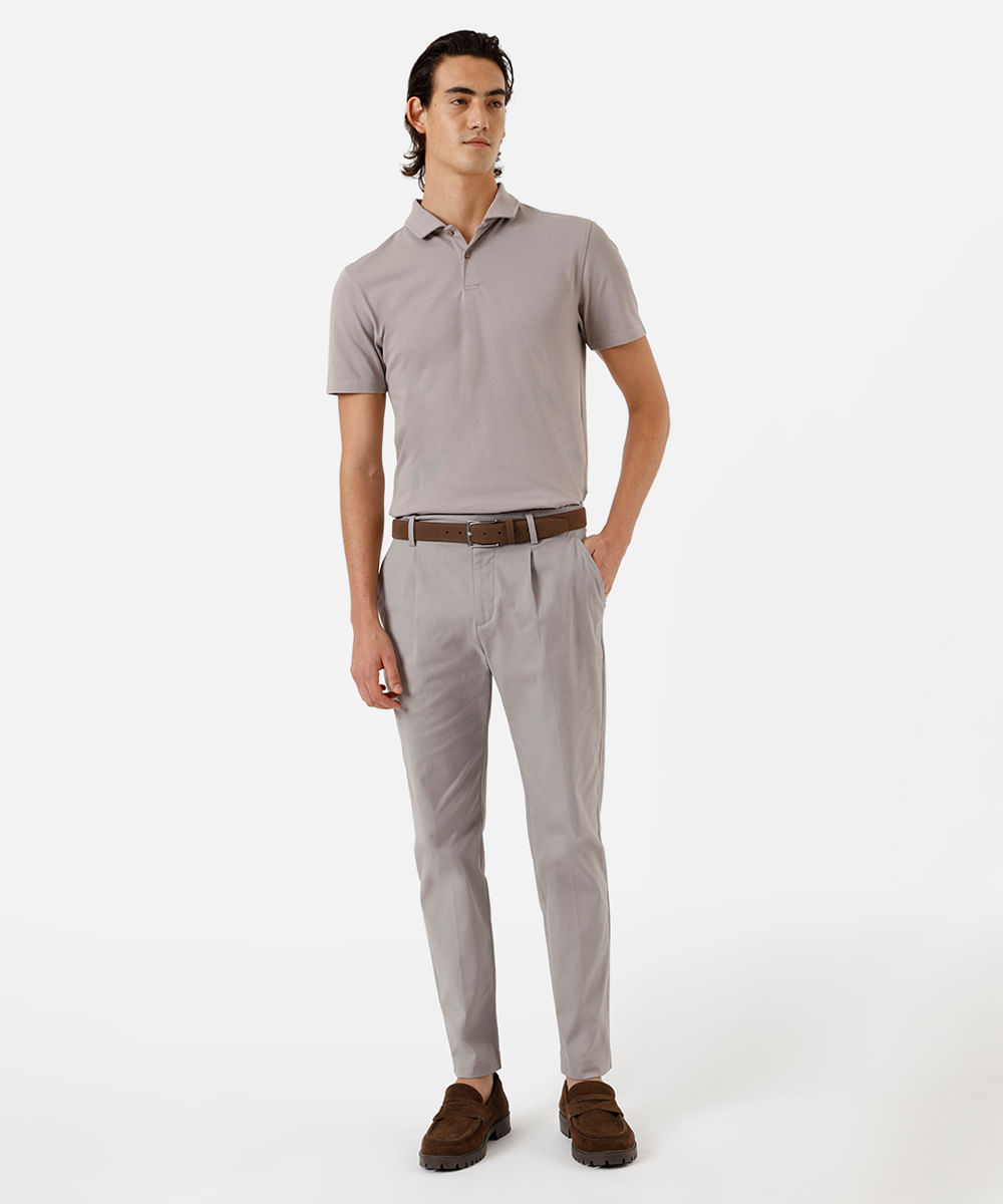 polo slim masculina manga curta cinza