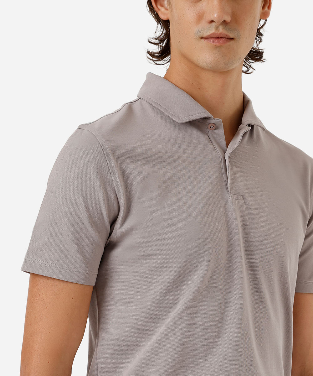 polo slim masculina manga curta cinza