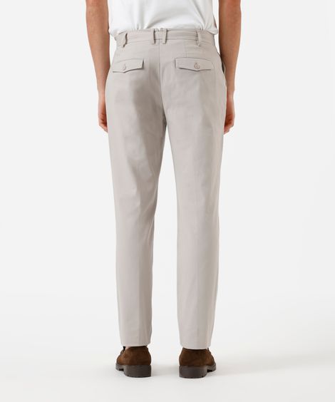 calça reta masculina de sarja com pregas bege