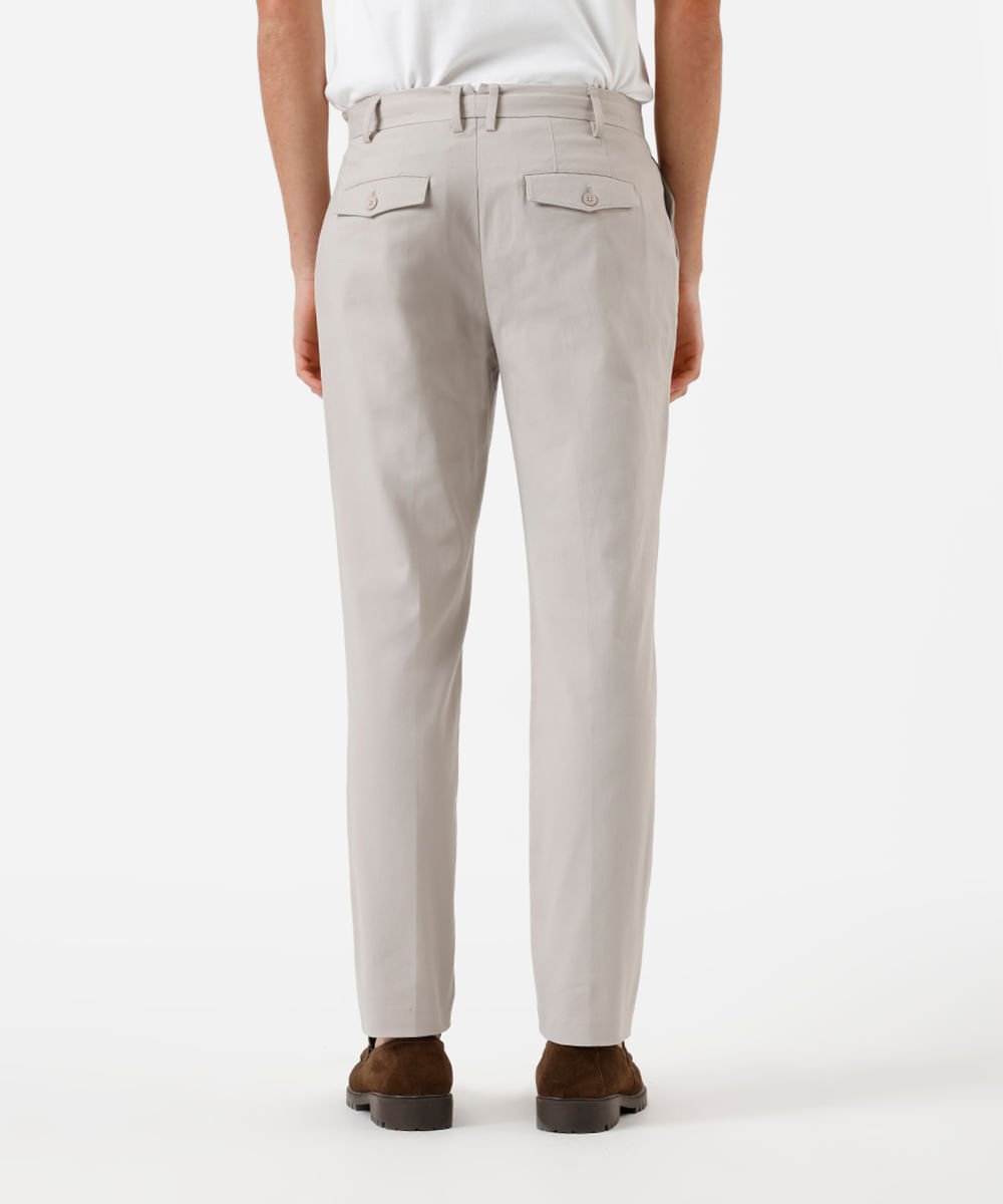 calça reta masculina de sarja com pregas bege