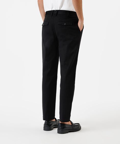 calça reta masculina de sarja com pregas preta