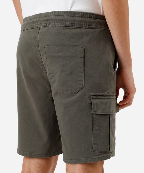 bermuda cargo masculina de sarja cós elástico verde