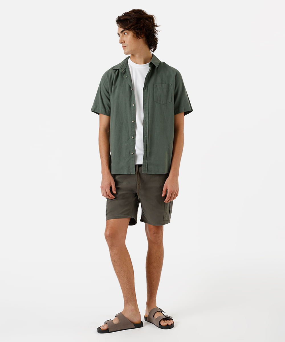 bermuda cargo masculina de sarja cós elástico verde
