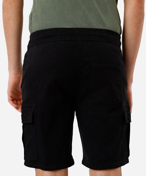 bermuda cargo masculina de sarja cós elástico preta