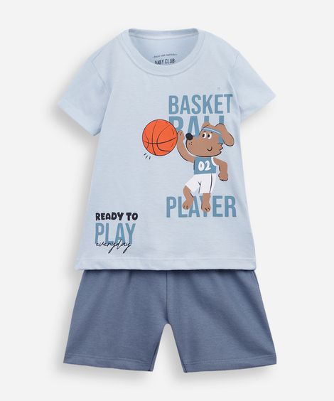 conjunto infantil curto cachorro esportivo azul