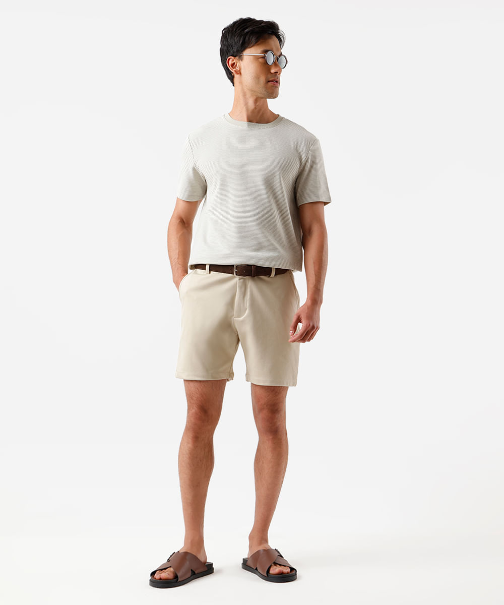 camiseta masculina com algodão manga curta listrada bege