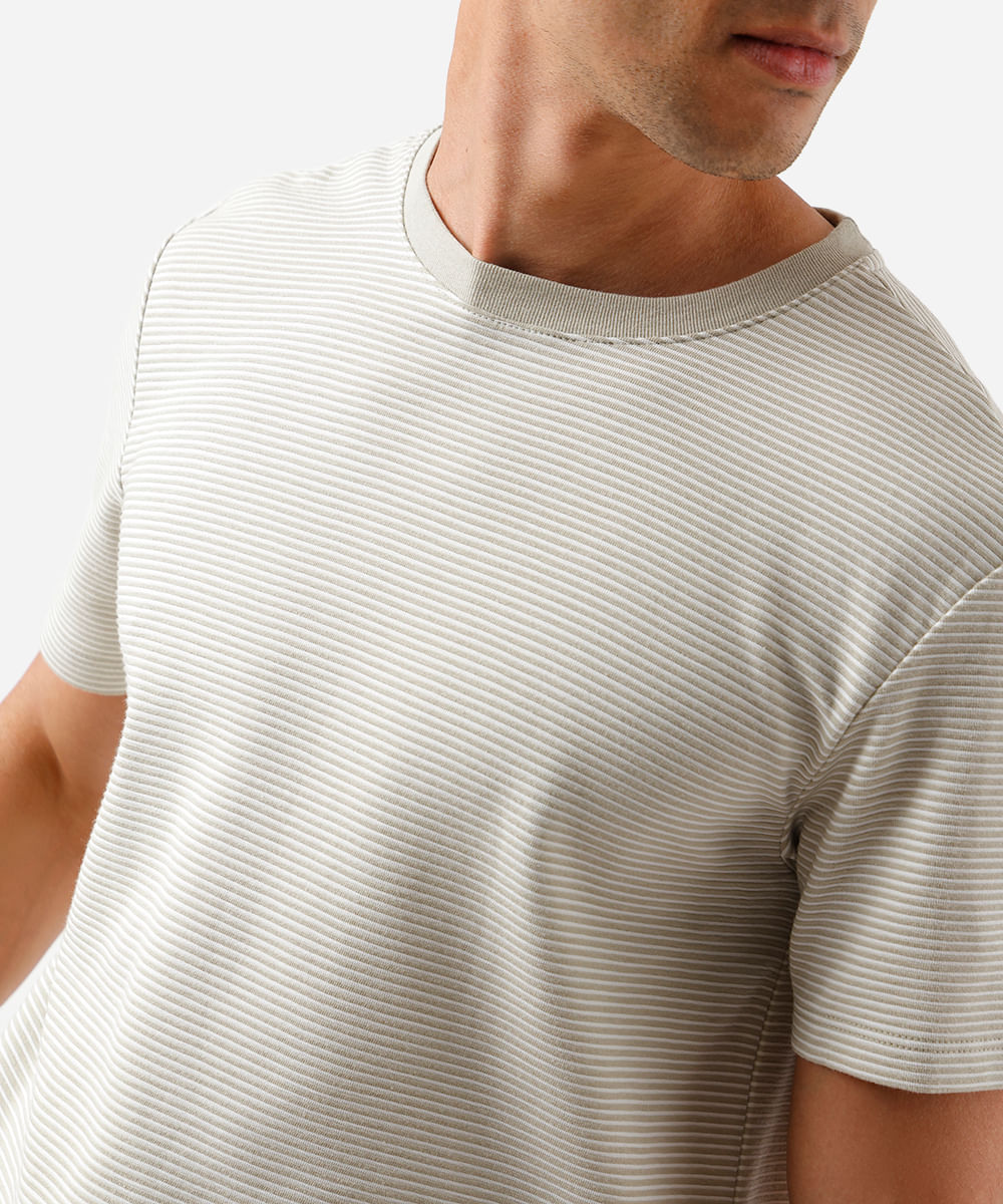 camiseta masculina com algodão manga curta listrada bege