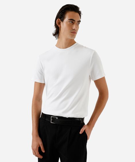 camiseta slim masculina de algodão peruano manga curta off white