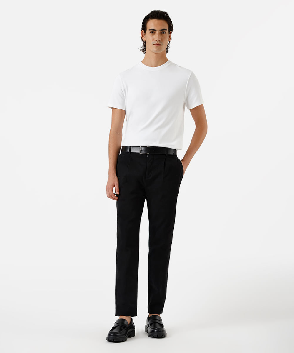 camiseta slim masculina de algodão peruano manga curta off white