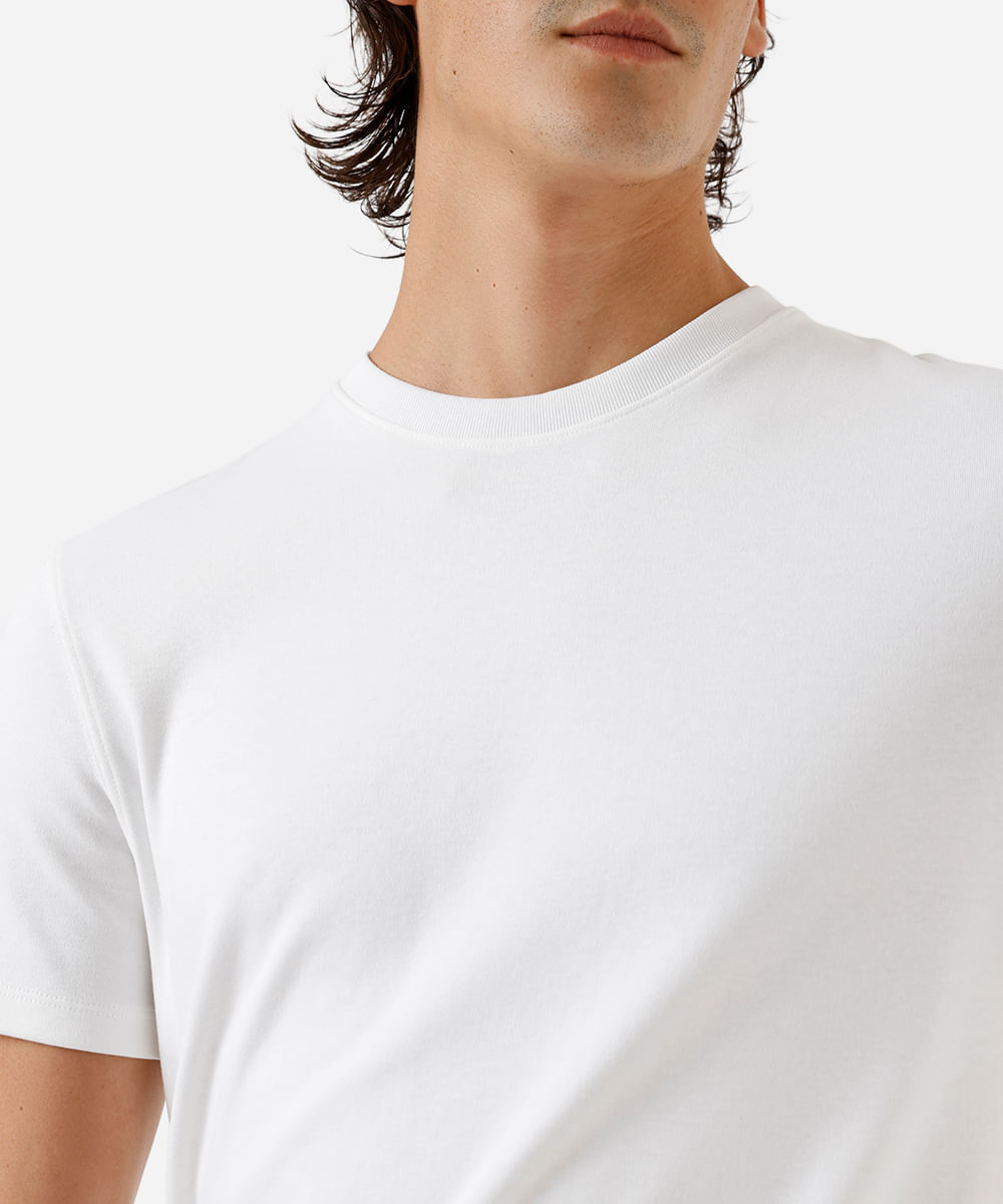 camiseta slim masculina de algodão peruano manga curta off white