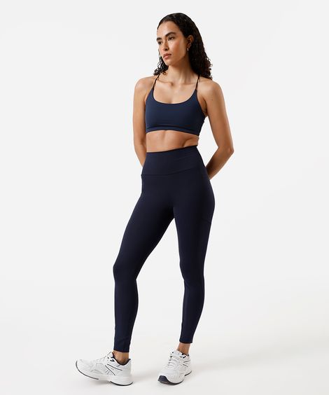 calça legging feminina esportiva com bolso azul