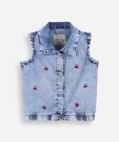 colete jeans infantil cerejinhas azul